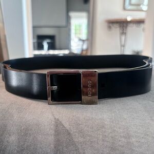 Gucci Black Leather Belt with Silver Buckle 85CM